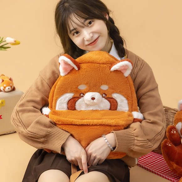 Red Panda Plush Backpack | Women Kids Cute School Laptop Handbag - Picture 3 of 10